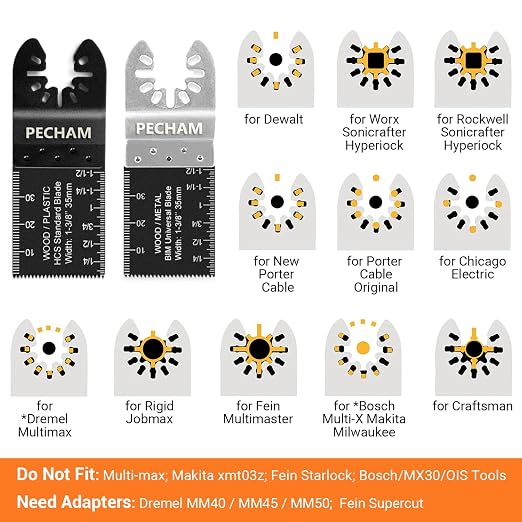 24PCS Universal Wood Metal Oscillating Multitool Quick Release Saw Blades Fit Porter Cable Black & Decker Rockwell Ridgid Ryobi Milwaukee Chicago Craftsman