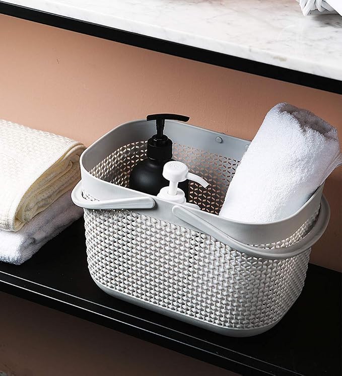 Plastic Protable Shower Caddy Basket, Storage Organizer with Handle, Grey | Bottom Drain Holes, Keep Dry, Sturdy and Durable, Easy to Carry for Bathroom, Kitchen, Dorm Room, RV, College