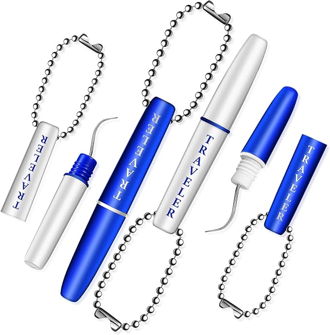4pcs Teeth Stain Remover Travel Picks Mini Holder Reusable Portable Pocket Tool Set Remove Plaque Tartar Cleaning Kit with Chain