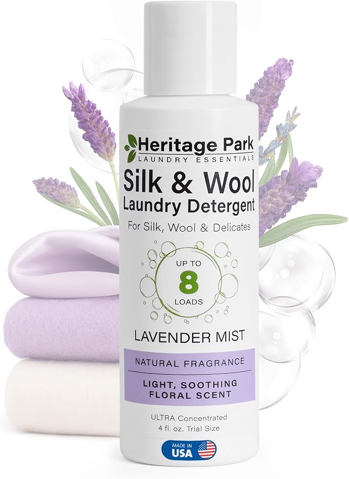 Heritage Park Silk & Wool Delicates Detergent - Lavender Mist - 4 fl oz | EWG Verified & EPA Safer Choice - Enzyme-Free Liquid Detergent - Hypoallergenic, Dermatologist Tested, Gentle on Silk & Wool