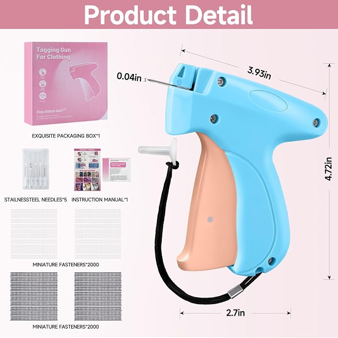 Stitchy Micro Tagging Gun Blue and Pink - Total 4000 Fasteners Portable Hemming Tool Applicable to Temporary Hems on Shirt Sleeves Pants and Dresses
