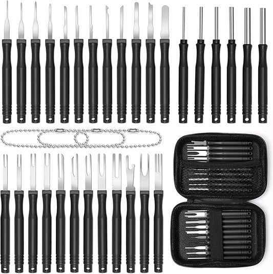 30+4P Terminal Pin Removal Tool Kit, Electrical Connector Depinning Tool Terminal Pin Extractor Kit Wire Release Tool for Car Household Devices (Black)