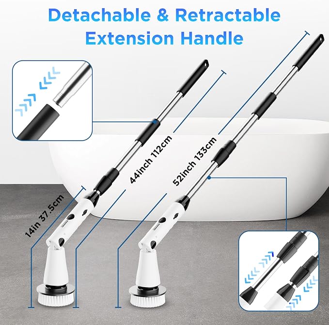 Electric Spin Scrubber, Bathroom Cleaner, Power Shower Cleaning Brush with Extendable Handle & 4 Brush Heads, Shower Scrubber for Bathtub Tile Grout Kitchen Window and Floor