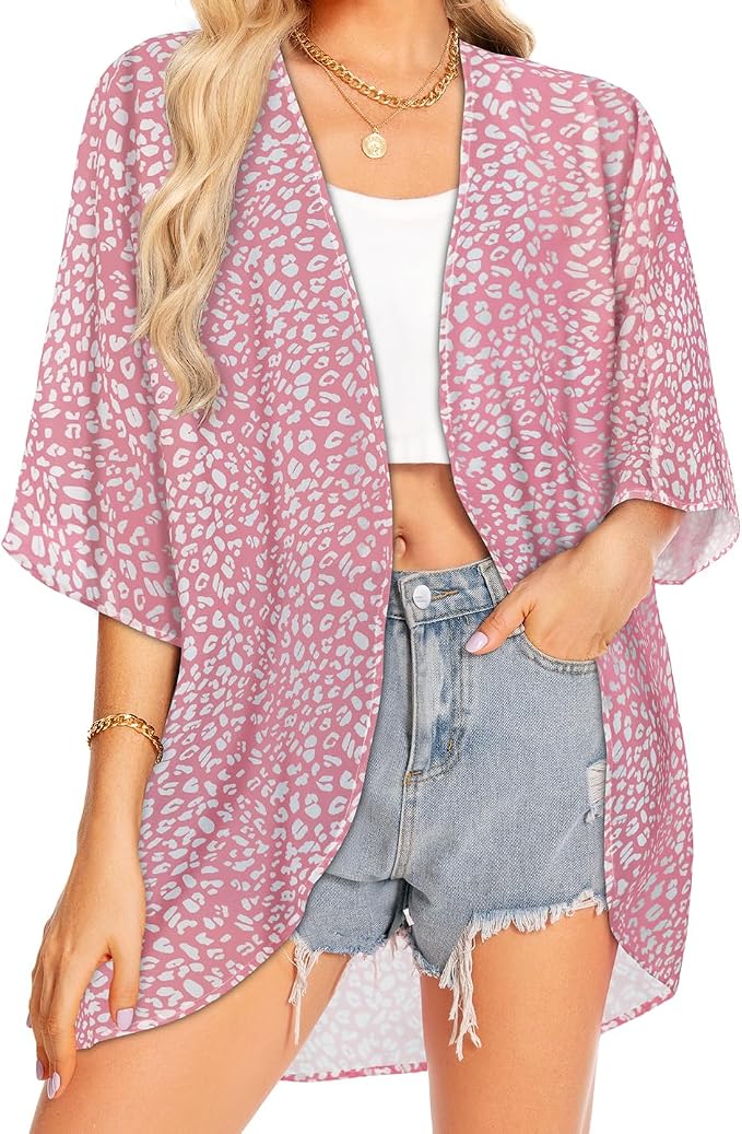 Women Kimono Cardigans Summer Cover Up Hawaiian Shirts Floral Print Tops | ROSEMIA chiffon kimono open front cardigans, beach cover ups, daily casual tops, cruise outfits, summer resort wear