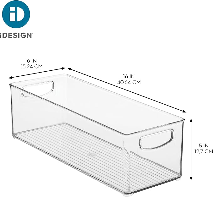 iDesign Plastic Stackable Pantry Bin with Handles, Set of 2, Clear | For Kitchen Cabinets or Fridge, Made in USA