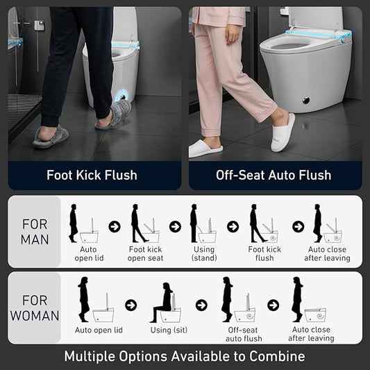 Tankless Smart Toilet with Bidet Built-In, Elongated Heated Seat & Auto Flush, Foam Shield, Aroma, UV-C, ADA Height, Instant Warm Water, Air Dryer, Night Light
