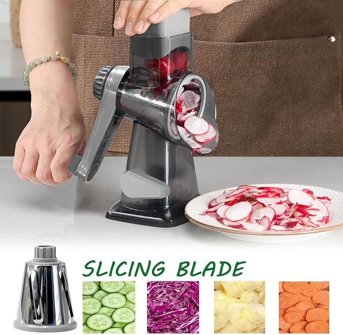 Dachenus Cheese Grater Rotary Cheese Grater,Versatile Cheese Shredder | Powerful suction cup base,Suitable for a wide range of ingredients,Safe hand-protection design,Detachable and easy to clean