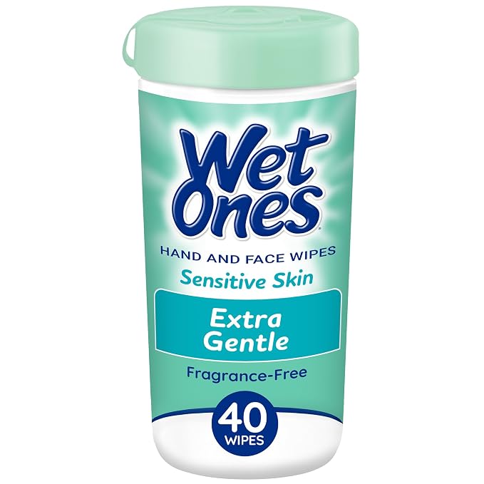 Wet Ones Hand and Face Wipes, Unscented | Wet Ones Sensitive Skin Wipes for Hands and Face, 40 ct. Canister