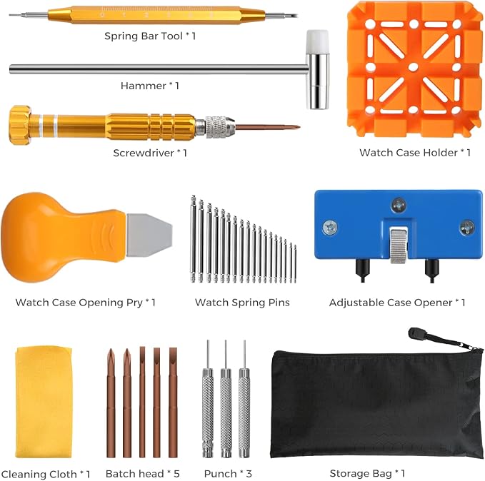 Watch Repair Kit, Professional Watch Battery Replacement Tool Watchband Link & Back Remover Spring Bar Repairing Tool Kit (122)