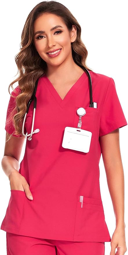 Scrubs Tops for Woman - Soft Stretch, V-Neck Tops | 3 Pockets, Side Split Design, Short Sleeve, Breathable & Lightweight Nursing Shirt, Easy-Care Fabric for All-Day Comfort