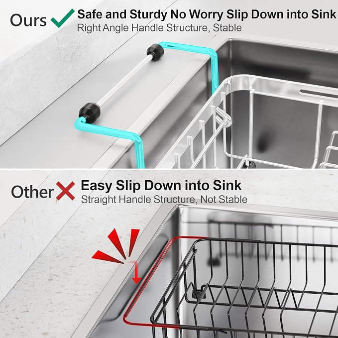 GSlife Small Sink Dish Drying Rack with Cup Holder - Expandable Stainless Steel Compact Dish Drainer for RV, Camper, Kitchen, Dish Strainer with Locking Knob, Fit Sink 11.9"-16.7" L, Silver