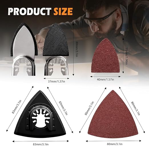 106pcs Oscillating Tool Sanding Kit with 3 Triangle 3 Finger Sanding Pads 100 Multitool Sandpaper for Wood Metal Drywall Universal Fit Multitool Accessories Professional Sanding Kit