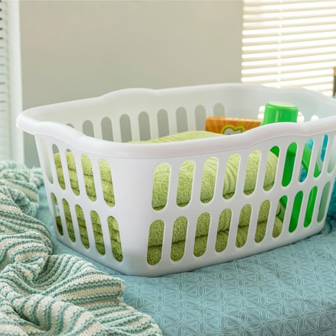 Sterilite 12-Pack Rectangular Laundry Basket, Plastic Clothes Hamper, 1.5 Bushel, White - Dirty Clothing Storage Organizer with Handles for Bedroom, Bathroom, and Closet | 1.5 Bushel, White - Dirty Clothing Storage Organizer with Handles for Bedroom, B...