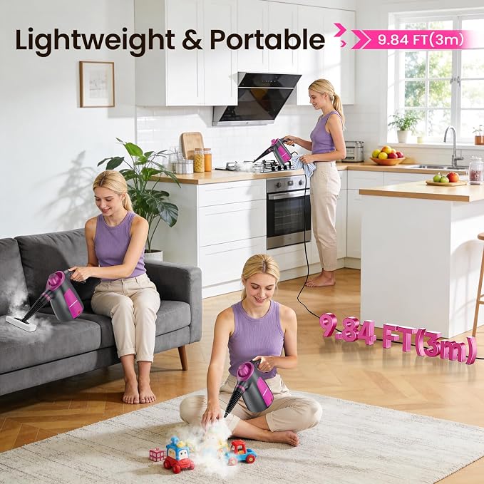 Steam Cleaner, Pressurized Handheld Multi-Surface Natural Steam Cleaner with 12pcs Accessory & Safety Lock, Portable Steamer for Cleaning Home, Kitchen, Bathroom, Car, Upholstery, Grout, Window
