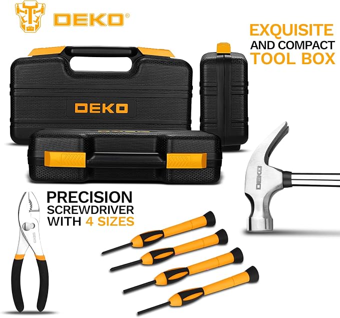 DEKOPRO 39-Piece Household Tool Kit for Women, Basic Hand Tool Set with Plastic Toolbox Storage Case, Small Starter Tool Box Set for Home Repairs, DIY Projects, Crafts and Dorm Essentials - Orange