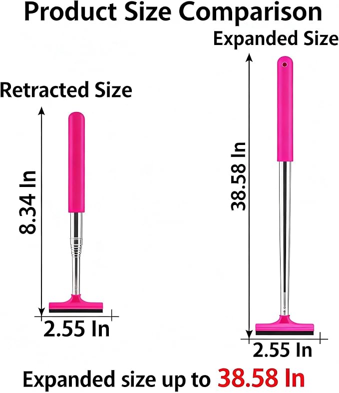 2PCS Telescopic Car Rearview Mirror Squeegee – Retractable Auto Glass Cleaner with Long Handle, Portable Water Wiper for All Vehicles, Universal Automotive Accessory (Pink/Pink)