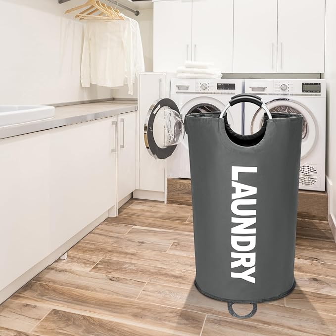 Maxsilan 125L X-Large Laundry Basket Bag, Collapsible Tall Hamper, Dark Grey