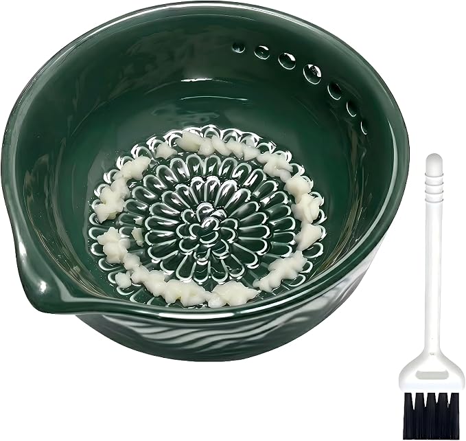 3-in-1 Ceramic Grater Bowl,Garlic Ginger Grinder with Herb Stripper | Cleaning brush included | Enhanced grinding texture | Multiple stripping holes | Dishwasher safe | Less mess food prep
