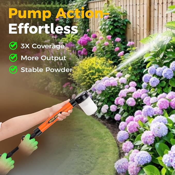 Diatomaceous Earth Powder Duster Applicator Sprayer with Adjustable 4FT Rod | Large Capacity High-Efficiency Output Pump & Clog-Free, Safe Distance Dusting, Comply with Delta, Cimexa, Tempo, Seven Dust