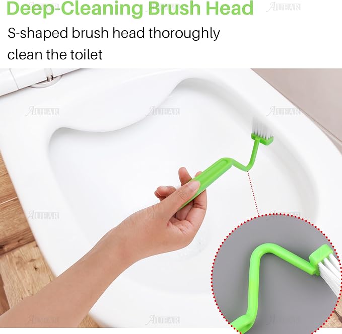 AUEAR 4 Pack Curved Toilet Brush 8" V Type Plastic Corner Rim Cleaning Edge