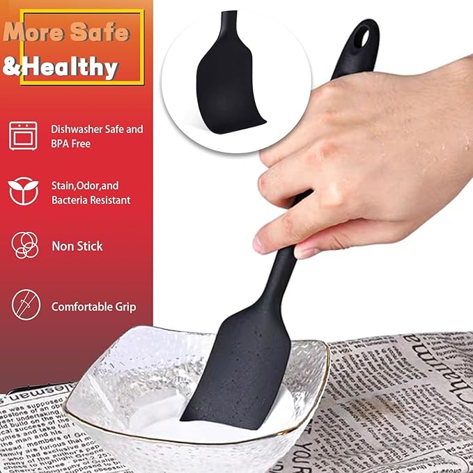 8 Pieces Silicone Spatula, 8.5 inch Non-stick Spatulas with Stainless Steel Core,Heat Resistant-500?, Food Grade Silicone, Dishwasher Safe, for Mixing,Cooking,Baking (Black)