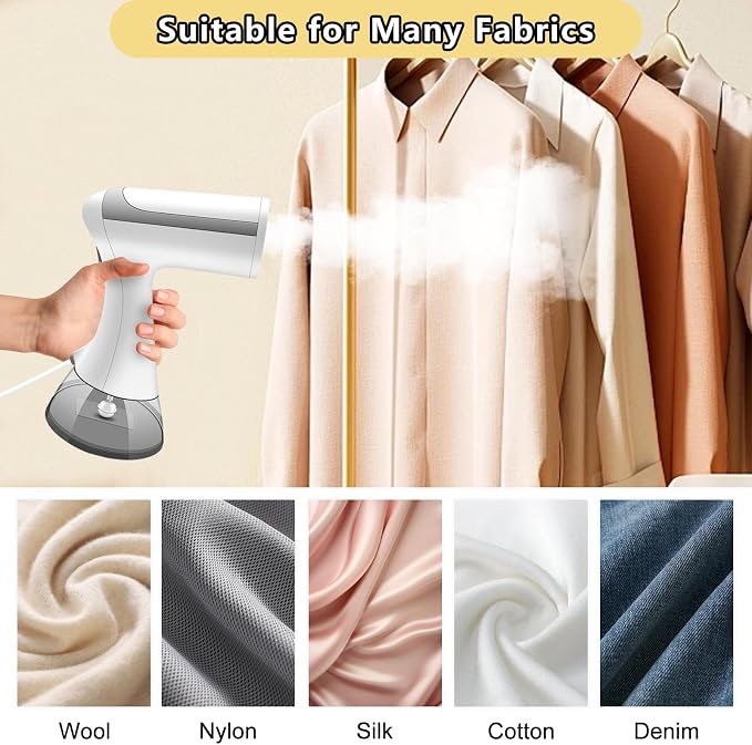 BUNUD Handheld Steamer for clothes 1500W: 20S Heat-up Garment Clothes Steamer with 300ml Water Tank - Portable Fabric Wrinkle Remover - Steam Iron 2 In 1 with Brush for Home/Office/Travel (White)