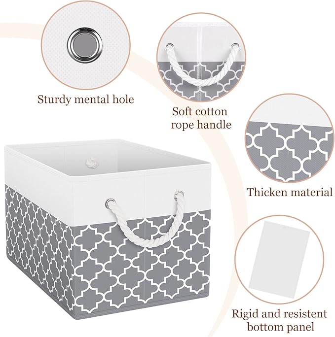 StorageTastic Storage Bin,Collapsible Storage Basket For Organizing,Large Storage Boxes With Rope Handles,Storage Containers,Clover Grey,2 Pack
