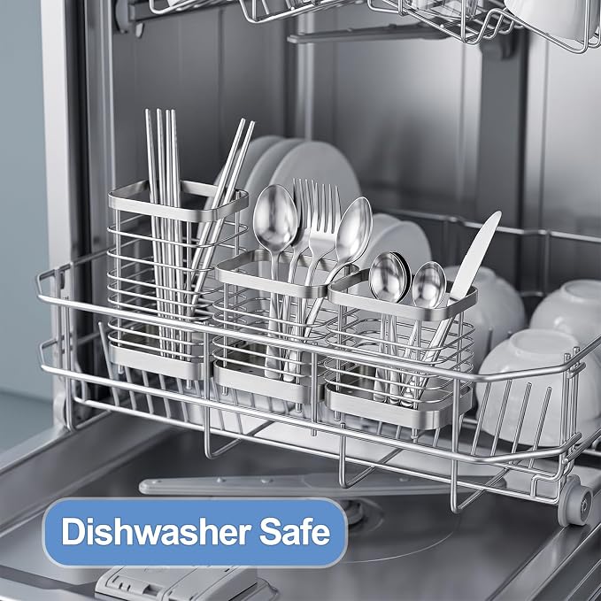 Utensil Holder, Stainless Steel Utensil Drying Rack for Kitchen Counter, Silverware Cutlery Flatware Holder Forks, Knives, Spoons, Chopsticks Organizer (1 Large + 2 Small)