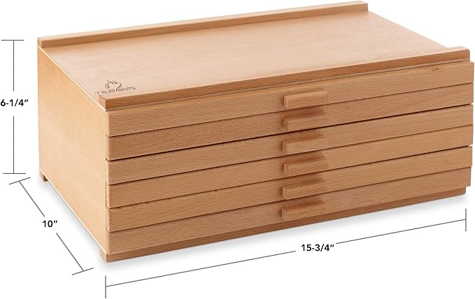 7 Elements 10 Drawer Wooden Artist Storage Supply Box for Pastels, Pencils, Pens, Markers, Brushes and Tools