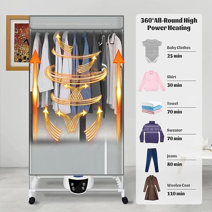 Electric Clothes Dryer with Remote Control and Timer, 1300W Large Capacity 2-Tier Heated Clothes Airer with Cover, Indoor Foldable Electric Clothes Airer Drying Rack, Overheat Protection,Grey