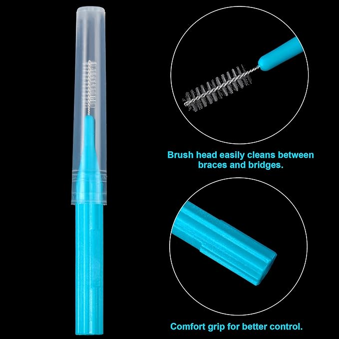 Patelai 100 Count Interdental Brush Set, Soft Braces Cleaner Picks with Cap, Multi Size Teeth Gap Cleaning Tool for Orthodontic Care Bridge Implant Travel Kit(Light Blue, Pink, Yellow, Light Green)