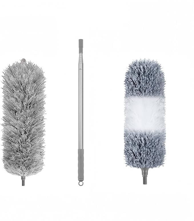 Microfiber Feather Duster, 110 Inch Extendable Telescoping Pole Duster with Bendable Washable Head, Long Handle Cleaning Duster for Ceiling Fan, High Ceiling, Blinds, Furniture and Cars (2 Pcs)