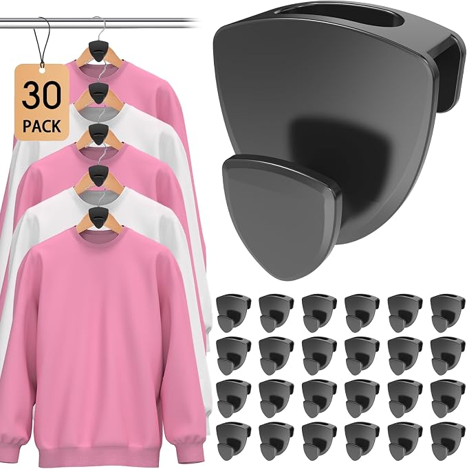 Latoxcaa Space Saving Hanger Hooks 30Pcs, Upgrade Heavy Duty Space Saver Hangers Connector Hooks for Clothes, Premium Hanging Closet Organizer for Dorm, Ganchos para Colgar Ropa, Black