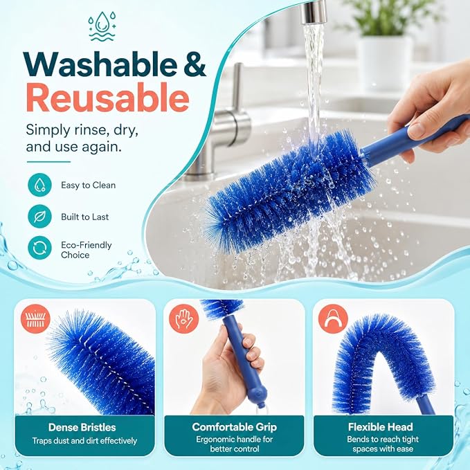 2026 New Bendable Microfiber Duster, Upgrade Reusable Bendable Cleaning Brush for Home Electric Fan Air Conditioner Car Vent Curtains Cleaner(2 Colors)