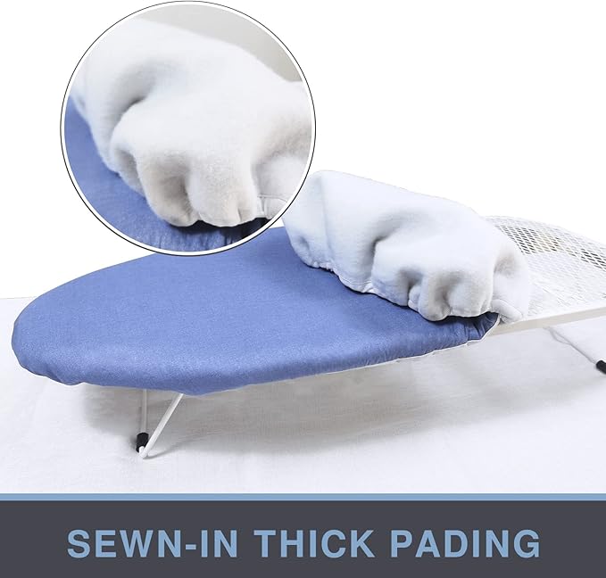 VividPaw Small Ironing Board Cover and Pad 12.5 x 30, Elastic Edge, Silicone Coated, Resist Scorching, Heavy Duty Padded Cover for Mini Table Top Iron Board (Silicone Coating-Blue, 12" x 30")