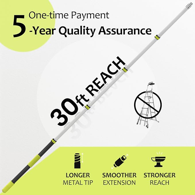 【Upgrade Anti Rotation 】 36ft High Reach Duster Kit,5-36ft Lightweight Aluminum Alloy Extension Rod,7-Piece Set,210° Steering Head Clean Various Angle,for Cleaning Ceiling,High Wall