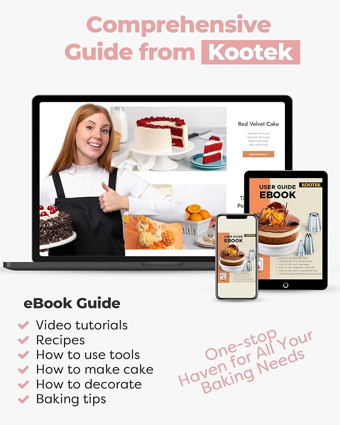 Kootek Cake Decorating Kit Baking Supplies Set Cake Turntable with 2 Frosting Straight Angled Spatula 3 Icing Smoother Scrapers Baking Accessories Tools for Beginners and Pros Mother's Day, Light Pink