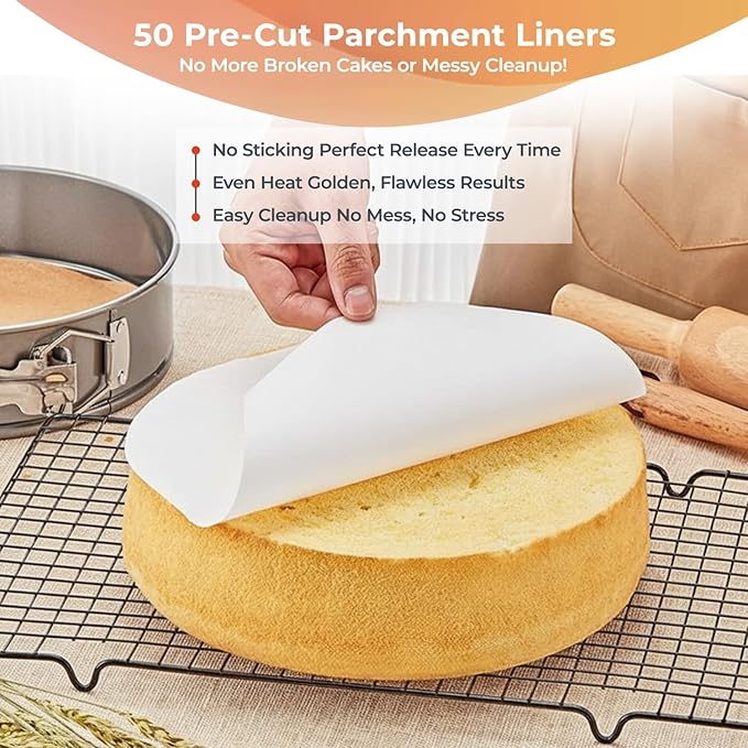 RFAQK 4 Inch Mini Cheesecake Pans Leakproof, 4pcs Small Nonstick Springform Pans with Removable Bottom, Includes 50pcs Parchment Papers, E-Book, Perfect for Baking Mini Cakes, Pizzas, Quiches & More!