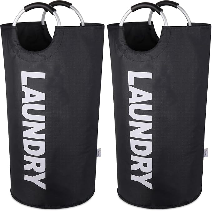 2-Pack XXL Laundry Basket, Big Laundry Hamper Bag with Handles, 130L Black | Freestanding Tall Dirty Clothes Hamper, Collapsible and Portable Laundry Bin for Dorms and Bedrooms, Thick, Sturdy Fabric