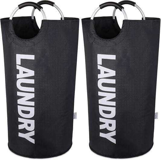 2-Pack XXL Laundry Basket, Big Laundry Hamper Bag with Handles, 130L Black | Freestanding Tall Dirty Clothes Hamper, Collapsible and Portable Laundry Bin for Dorms and Bedrooms, Thick, Sturdy Fabric
