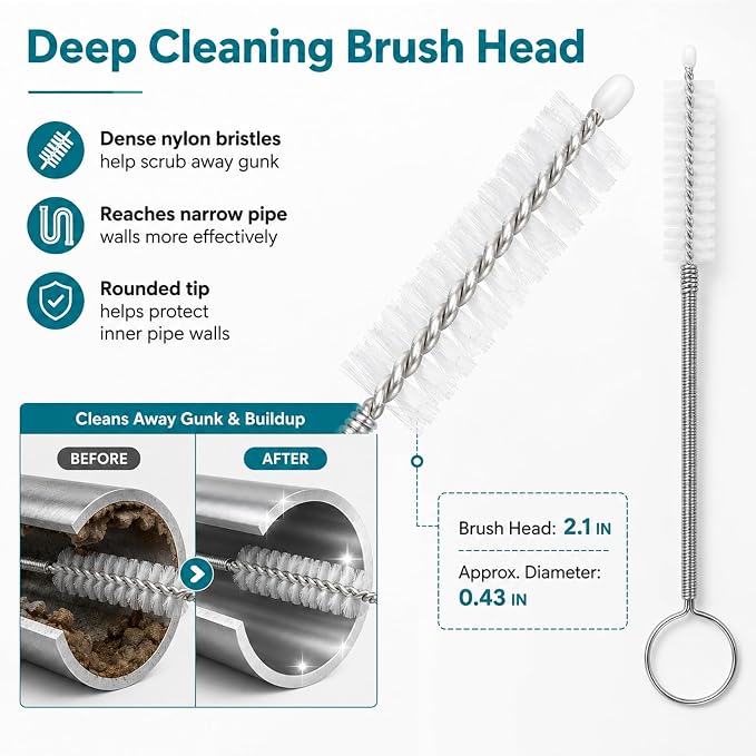 2 Pack 80 Inch Extra Long Flexible Pipe Cleaner Brush, Drain Cleaner Tool for Fridge, Sink Hose, Aquarium Tube, Car Sunroof Drain Cleaning Brush.