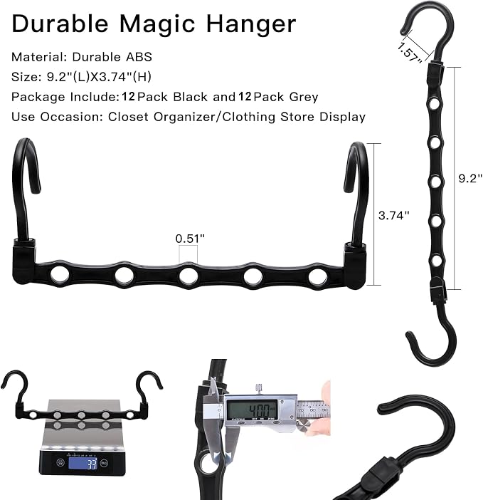 24 Pack Closet Organizers and Storage, Stronger Space Saving Hangers | Clothes Hanger, 5 Holes, Closet Storage, College Dorm Room Essentials for Girls Guys, Magic Home Organization