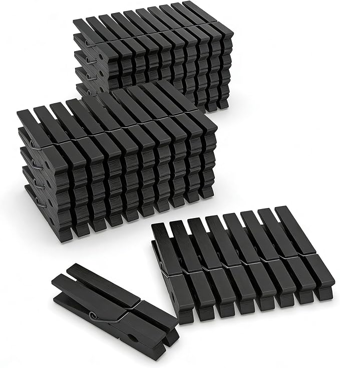 100 Pcs Black Clothes pins - 2.9 Inch Wooden Clothespins Cheer Clips | Vibrant for Crafts Classroom Decorations Clothing Pictures Laundry Solid Wood No Splinters Fade‑Proof