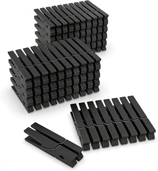 100 Pcs Black Clothes pins - 2.9 Inch Wooden Clothespins Cheer Clips | Vibrant for Crafts Classroom Decorations Clothing Pictures Laundry Solid Wood No Splinters Fade‑Proof