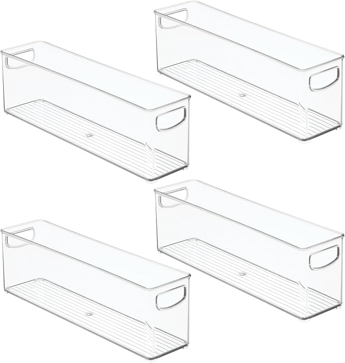 iDesign Small Stackable Storage Bins with Handles, Set of 4, Clear | For Pantry or Fridge, Made in USA