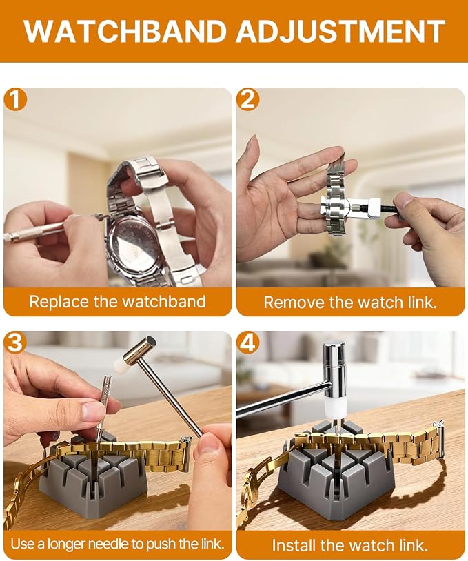EasyTime Watch Link Removal Kit: Professional Watch Strap Adjustment Tool Band Replacement Bracelet Resize Kit for All Size with 108 PCS Spring Bars 20 PCS Link Pins