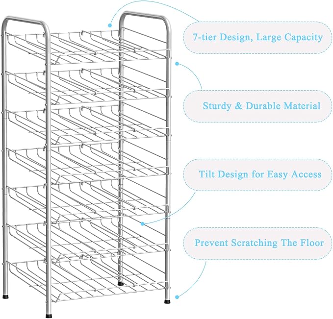 Vrisa Can Organizer for Pantry 7-tier Can Organizer Can Good Organizer for Pantry Shelf Holds up to 84 Cans Can Rack Dispenser for Pantry, Kitchen, Cabinet Silver