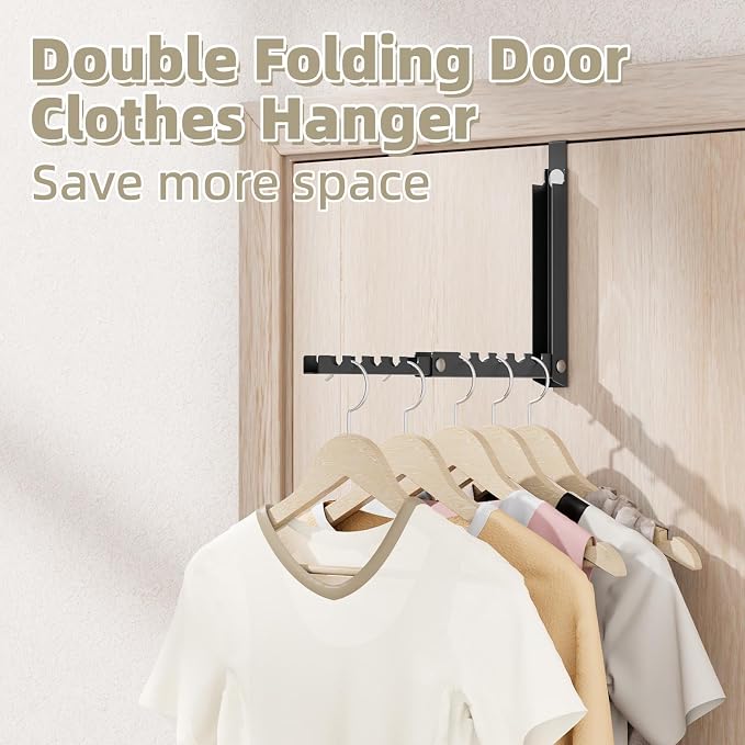BAKON 2 Pack Heavy Duty Over the Door Hanger, Compact 10 Ridges Double Folding Over Door Hanger, Space Saving Over the Door Drying Rack for Laundry, Rustproof & Waterproof, (Black)