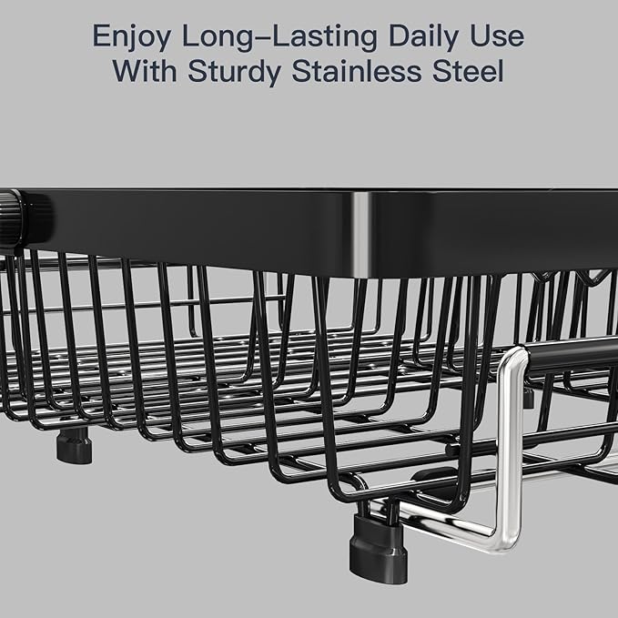 MAJALiS Dish Drying Rack Over The Sink with Utensil Holder | Expandable Stainless Steel Dish Drainer for Small Kitchen, Apartment, RV, Counter Space Saving, Perfect Fit, Rustproof