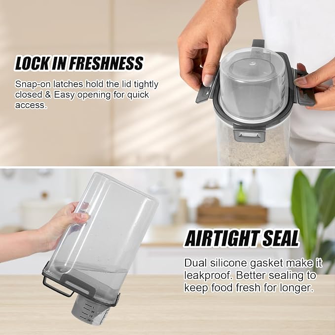TBMAXS 2 Pack 3 Lbs Dog Cat Food Storage Containers for Travel, Portable Pet Food Storage Container, Easy-Pouring Bird Seed Dispenser, Airtight Rice Cereal Oatmeal Flour Holder -Translucent Grey